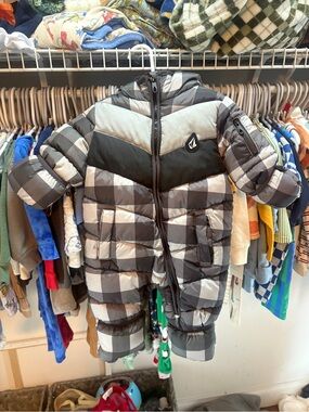 Volcom Black and Gray Plaid Infant Puffer One-Piece